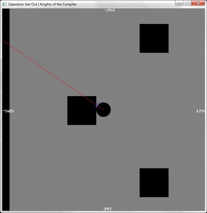 And it indicates where the collision occurred first. This is important, because there occurred two collisions here: one with the border and one with a wall.